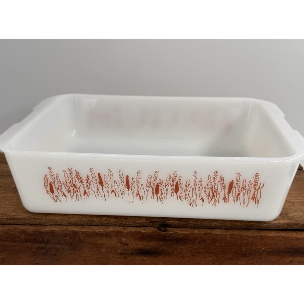 Vintage 1960 Proctor Silex Slow Cook Casserole Milk Glass Wheat Rectangle 7.5x10